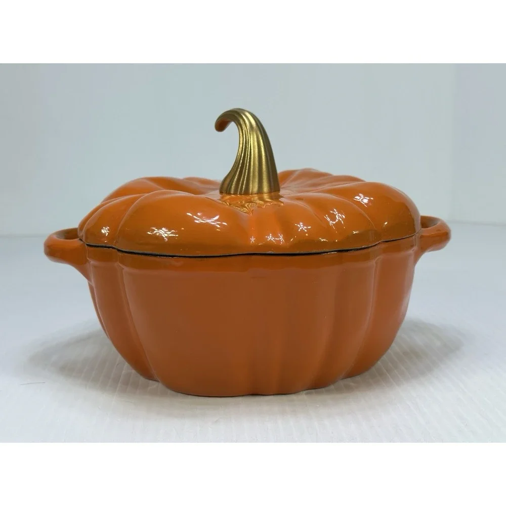 Smith & Clark Ironworks Orange Enameled Fall Pumpkin Cast Iron 2 QT Dutch Oven